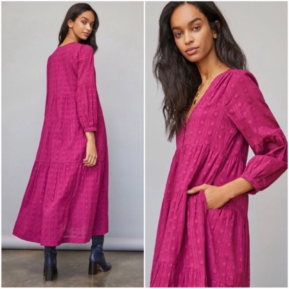 NWT‎ Anthropologie Viola Tiered Button Front Maxi Dress in Plum Size Medium - Picture 2 of 13